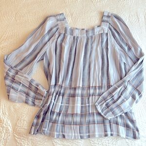 Lauren Conrad Plaid Blue Top with Square Neckline